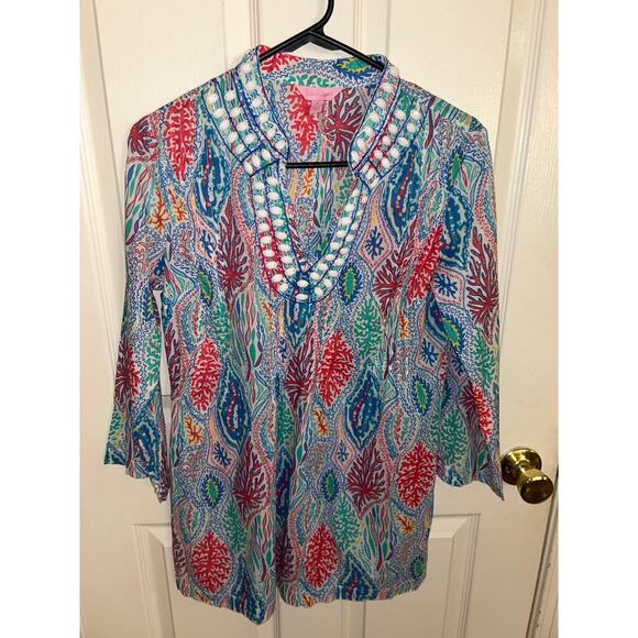 Lilly Pulitzer Sarasota Multi-Color Beaded Tunic Top Size Small - Picture 2 of 4